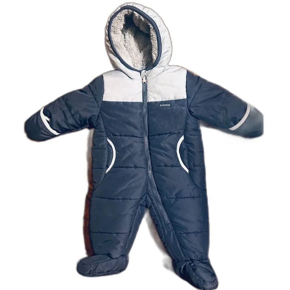 OshKosh B'Gosh Infant One-Piece Cozy Sherpa-Lined Hood Snowsuit Pram 6-9 mos.